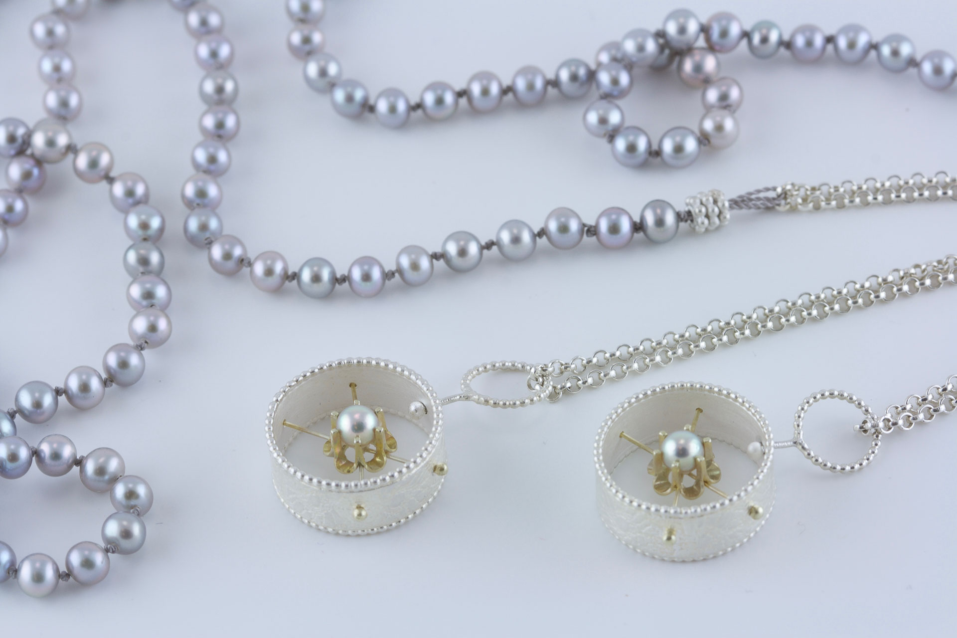 sita falkena bedel collier, zilver, goud, parels