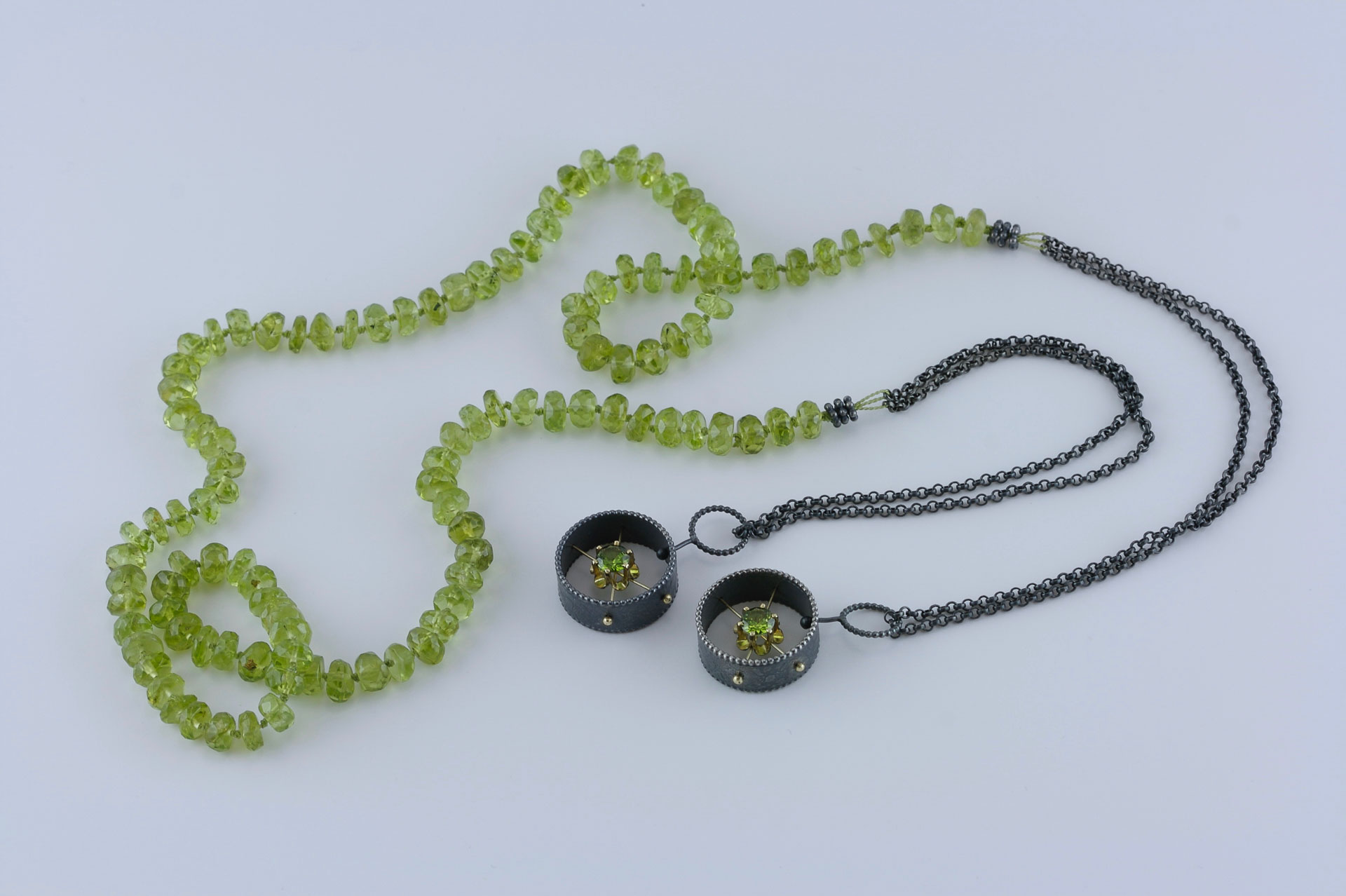 sita falkena bedel collier, zilver, goud, peridot