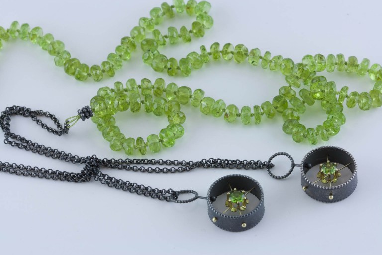 sita falkena bedel collier, zilver, goud, peridot