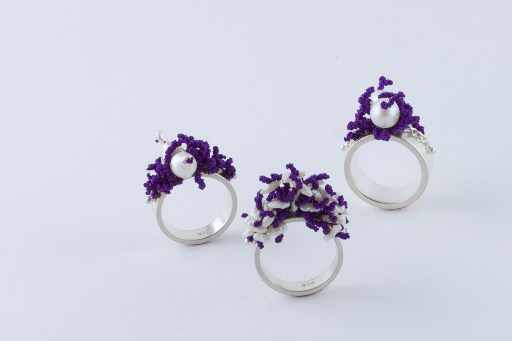 sita falkena 3 ringen zilver met parels geknoopt