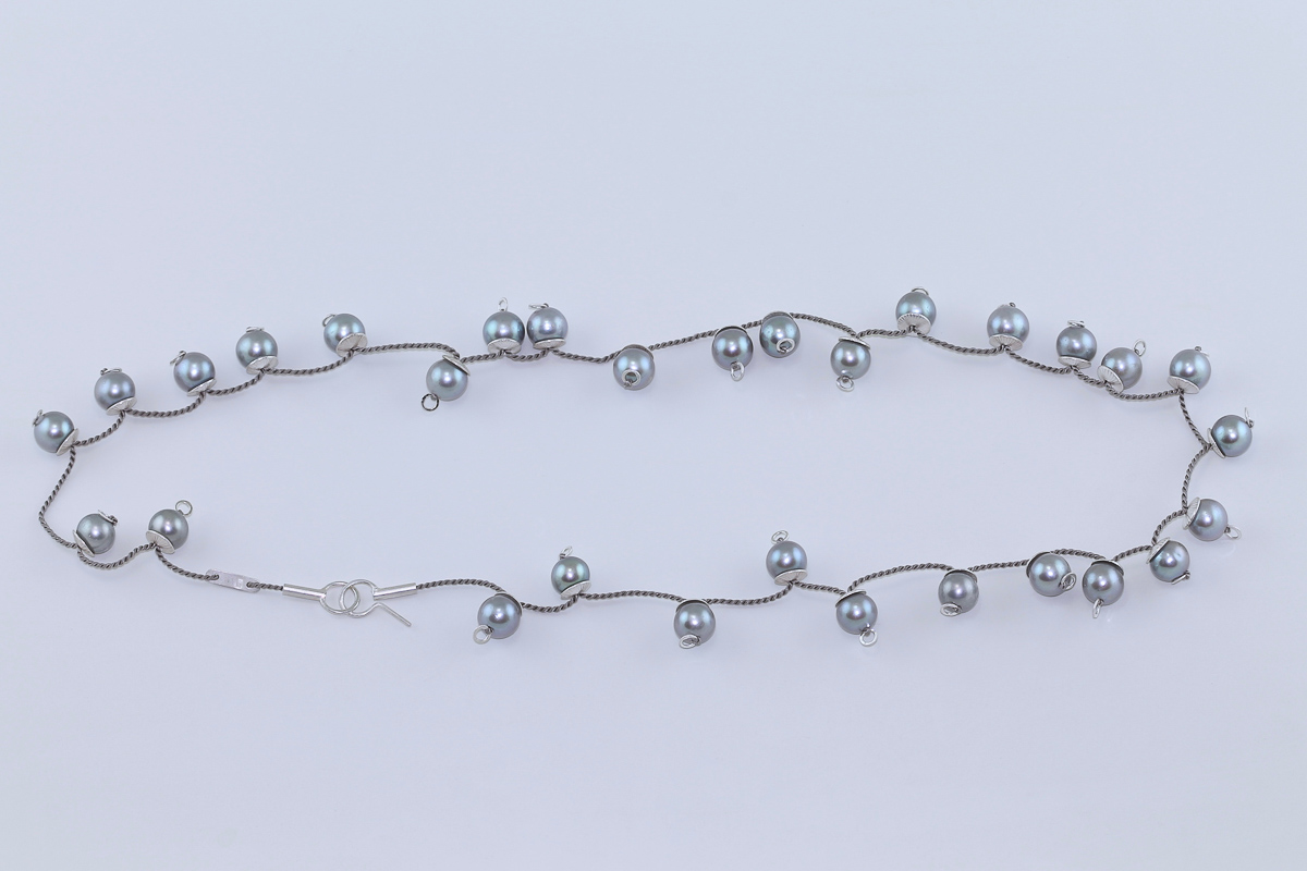 sita falkena "parelschotel" collier, zilver/ parels/ zijde