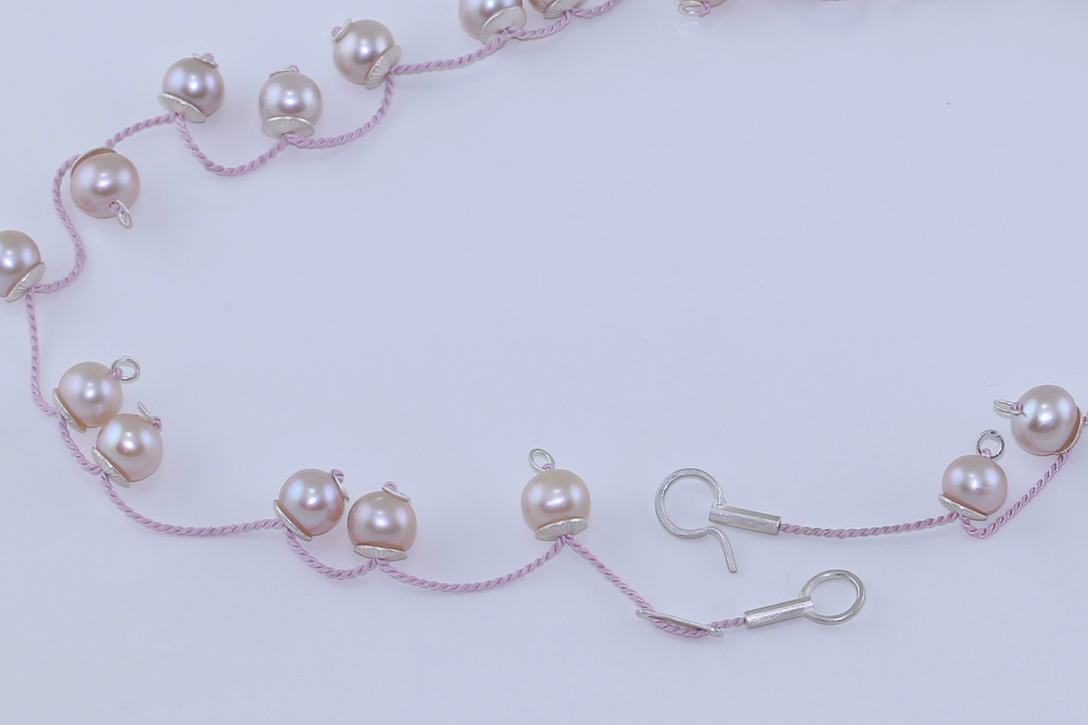 sita falkena "parelschotel" collier, zilver/ parels/ zijde