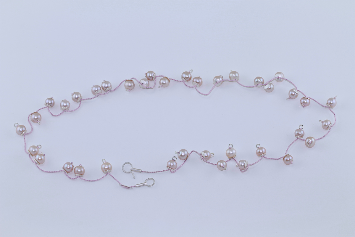 sita falkena "parelschotel" collier, zilver/ parels/ zijde
