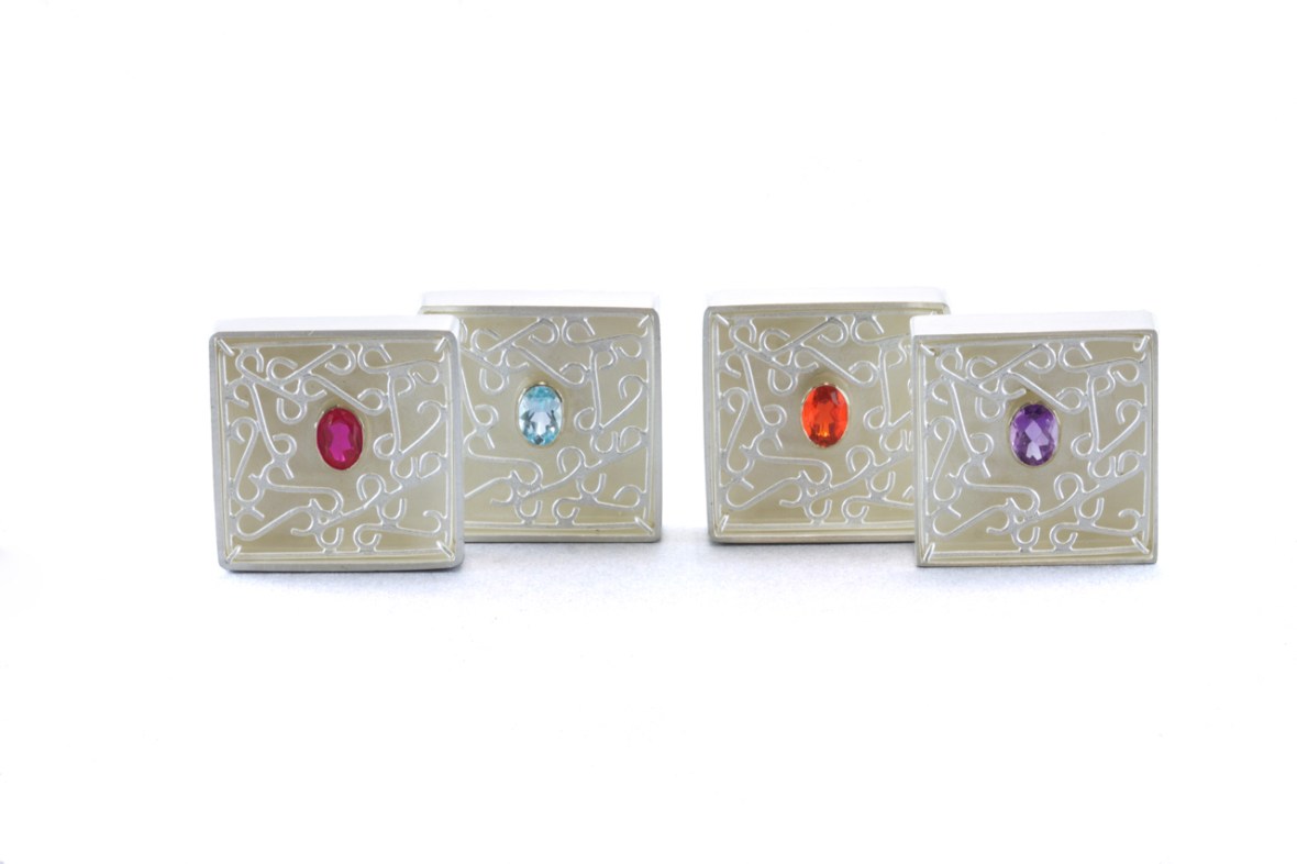 sita falkena broche, zilver/aquamarijn-vuuropaal -amethist - robijn