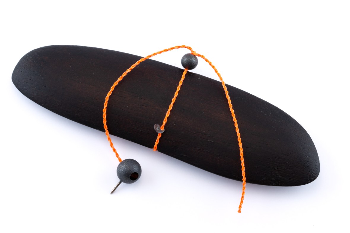 sita falkena brooch, balsa tree wood, silk, silver