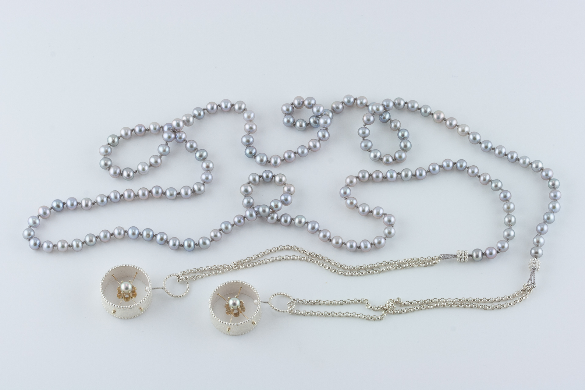 sita falkena bedel collier, zilver, goud, parels